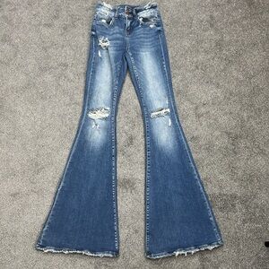 Flying Monkey Distressed Medium Blue Flare Jeans